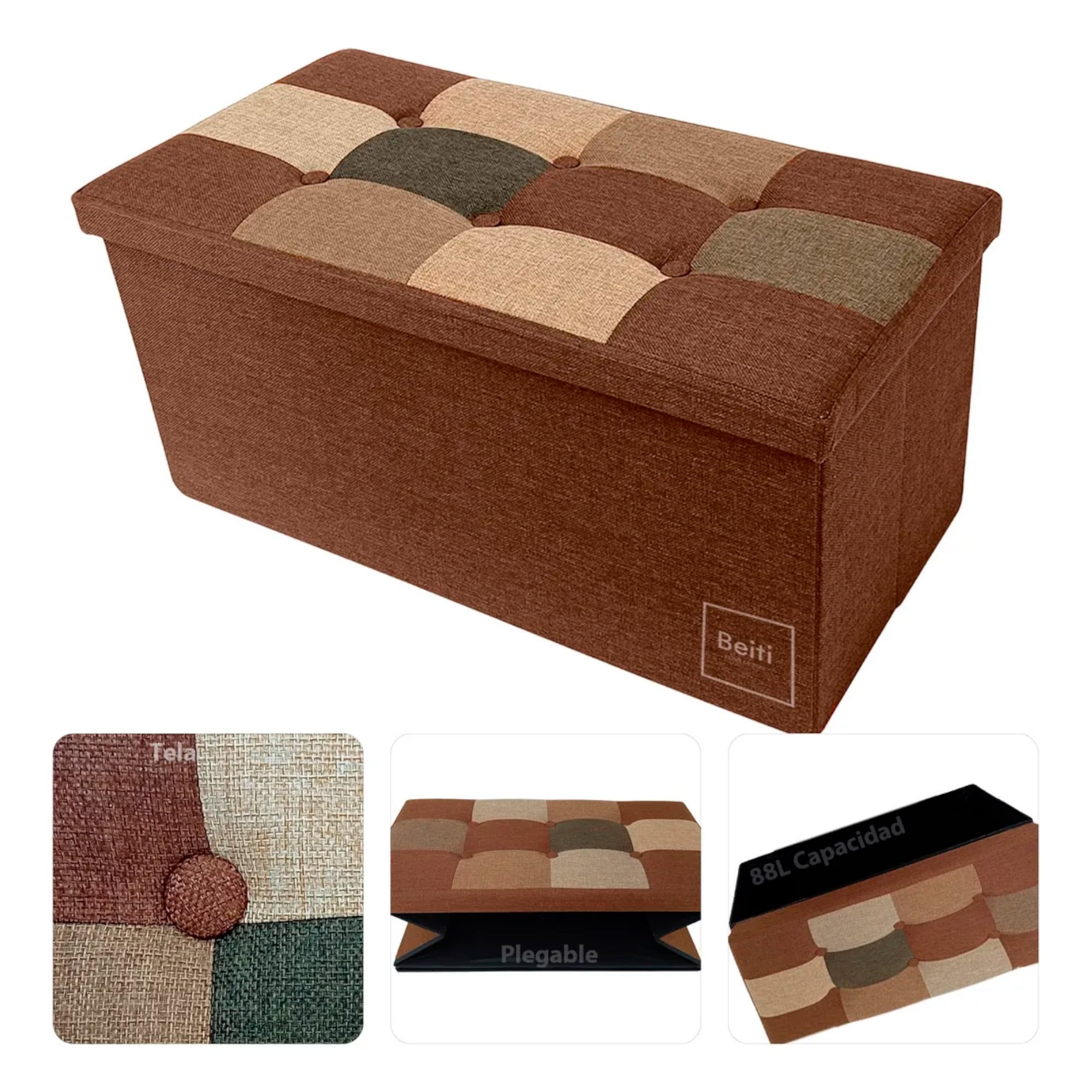 Puff Baúl Plegable Organizador Beiti 76x38 Tela Mix Café