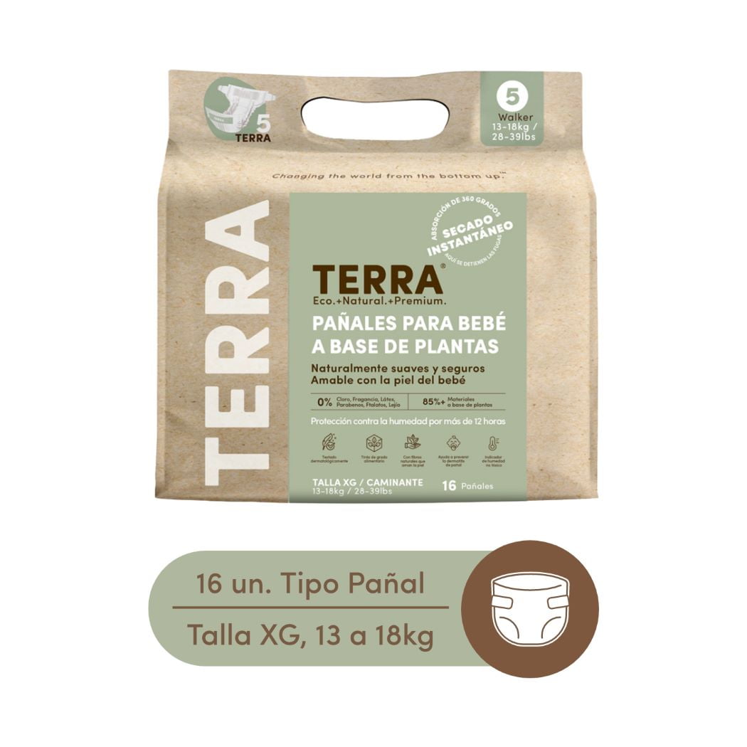 Terra - Pañales Biodegradables Talla Xg 16 Un