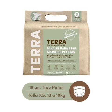 Terra - Pañales Biodegradables Talla Xg 16 Un