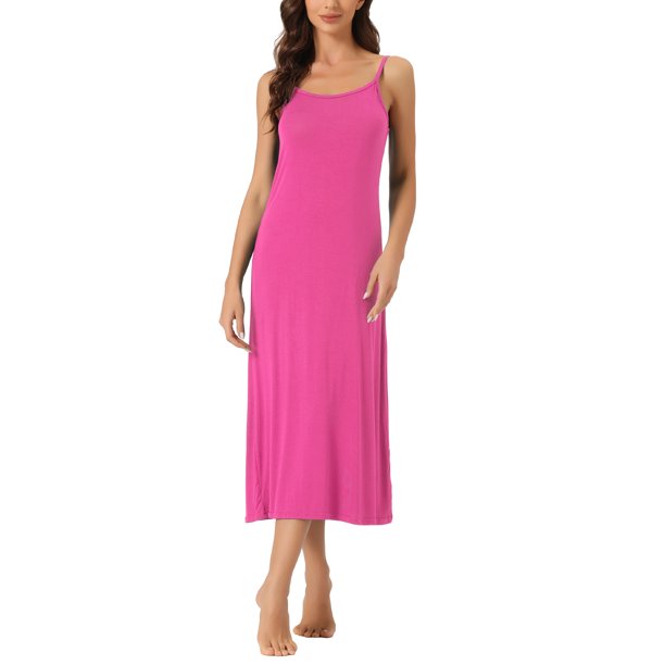 INSPIRE CHIC Vestido de Noche de Rayón Suave sin Mangas con Tirantes Espagueti para Mujer, Cuello Redondo para Primavera Verano, Talla 2XL Rojo Rosado