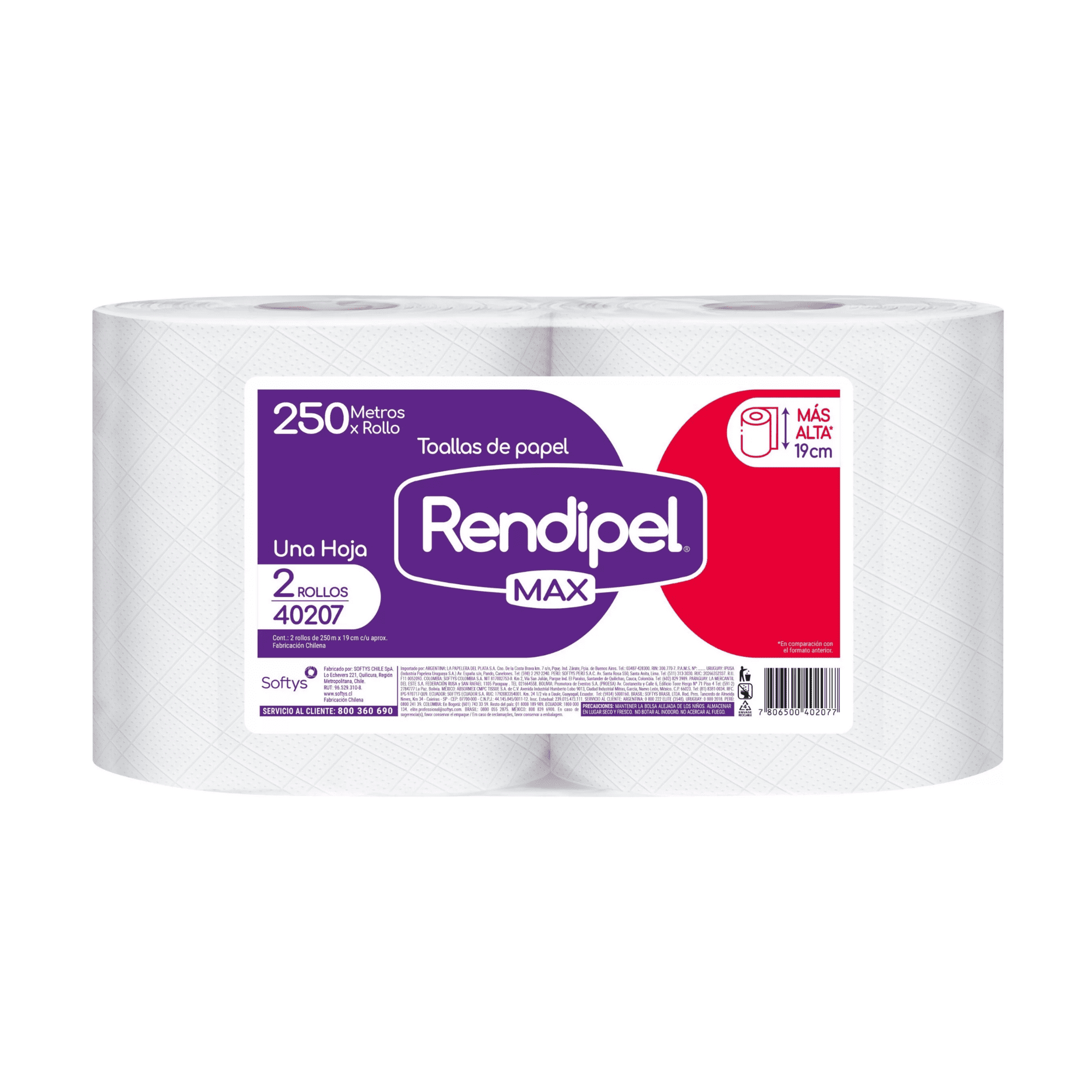 Toalla De Papel Una Hoja Rendipel 250 Metros 2 Un