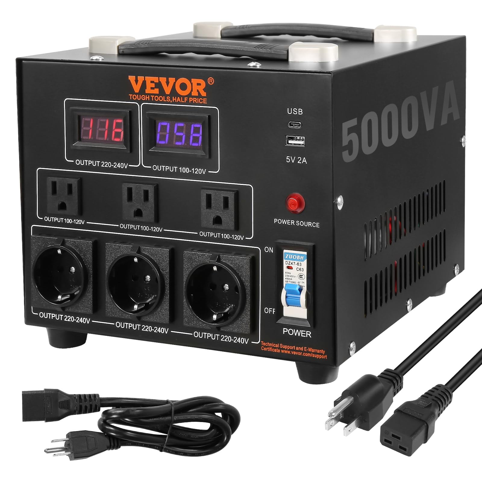 Transformador Convertidor De Tensión Vevor 5000w 110v A 220v