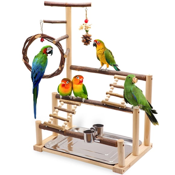 Kaliswell Parque de Juegos de Madera para Loros y Aves Pequeñas y Medianas