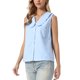 thumbnail image 4 of INSPIRE CHIC Lindos Tops sin Mangas de Cuadros Vichy para Mujeres con Cuello Peter Pan y Volantes, Blusa Abotonada L Azul Claro, 4 of 6