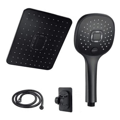 Genérico - Cabezal De Ducha 12'' + 1.5m Manguera Flexible + Soporte De Ducha Negro