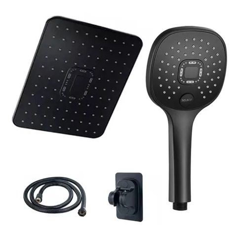 Genérico - Cabezal De Ducha 12'' + 1.5M Manguera Flexible + Soporte De Ducha Negro