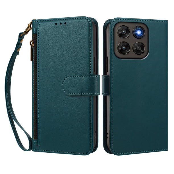 Funda Tipo Billetera para Motorola Moto G67 5G/G77 5G con Soporte y Bolsillo con Cierre Verde