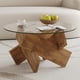 thumbnail image 3 of Circular glass coffee table, 33.4-inch modern and distinctive design tea table. Tempered glass countertop, wood colored MDF table legs. Suitable for living rooms and farmhouses, 3 of 3