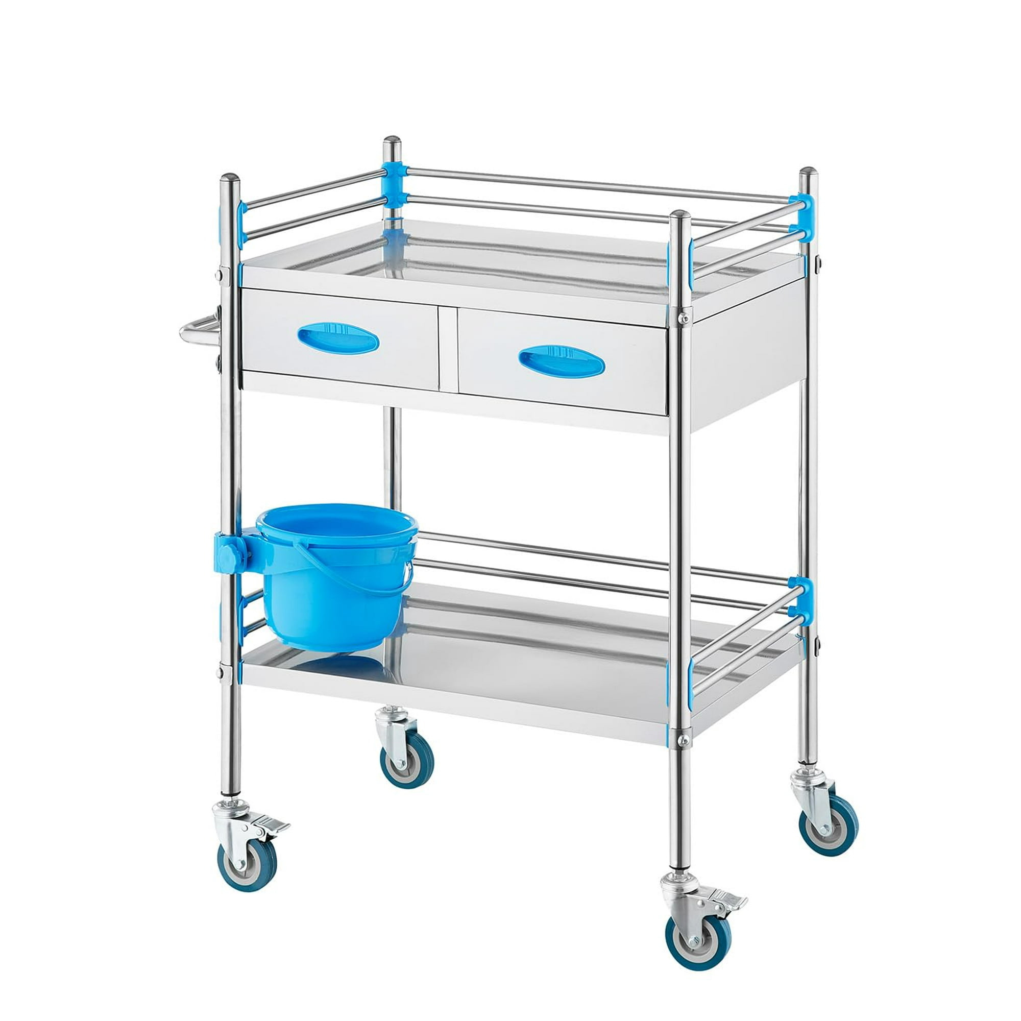 Carrito Utilitario Vevor De Acero Inoxidable De 2 Capas Con 2 Ruedas Bloqueables