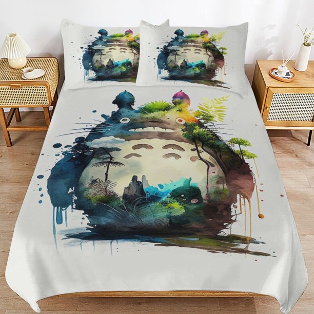 x36 My Neighbor Totoro Bed Duvet Cover Microfiber Bedding Sets 3D Printed Lightweight 3 Piece Comforter Sets, 1 Duvet Cover And 2 Pillow Shams for Kids Boys Girls 79"x90" jn36