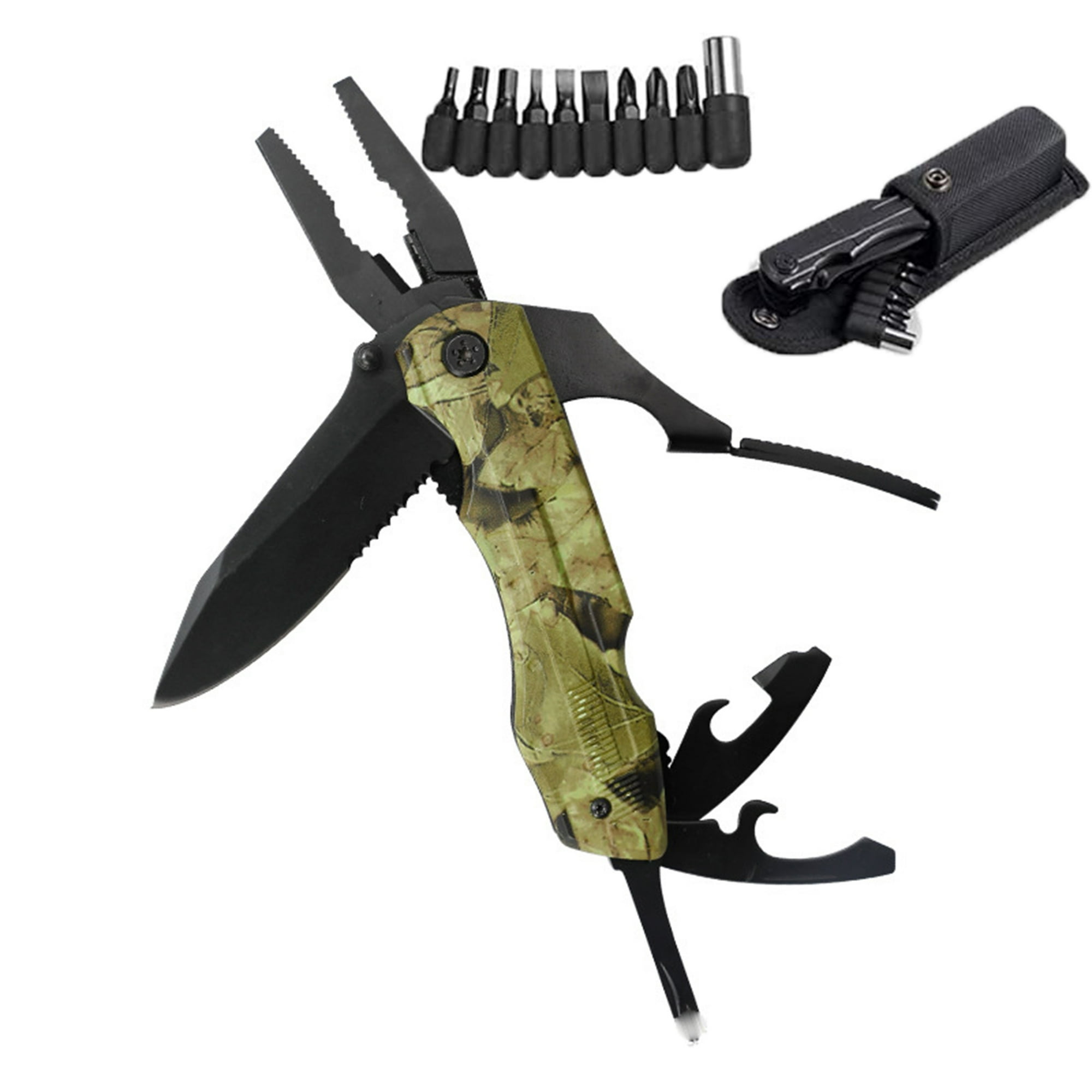 Pinzas multiherramienta 18 en 1, multiusos, cuchillo de bolsillo, de acero inoxidable duradero, multiherramienta para supervivencia, camping, caza, pesca y senderismo
