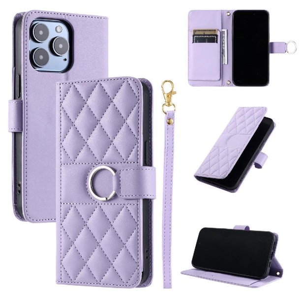 Funda Acolchada con Anilla y Correa para iPhone 16 Pro Slots para Tarjetas Morado
