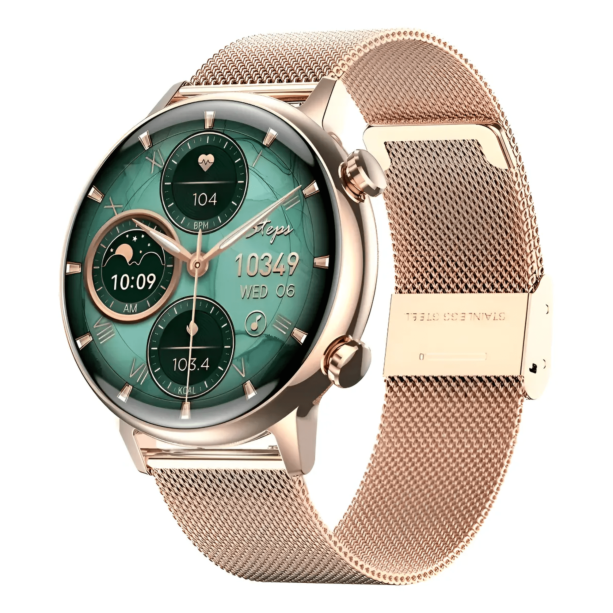 Reloj Inteligente Belug Smartwatch Bluetooth Mujer Pantalla Amoled Rosa Metalico Dorado