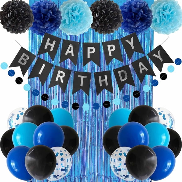 Decoración de Cumpleaños ANSOMO Azul y Negro, 30 Globos