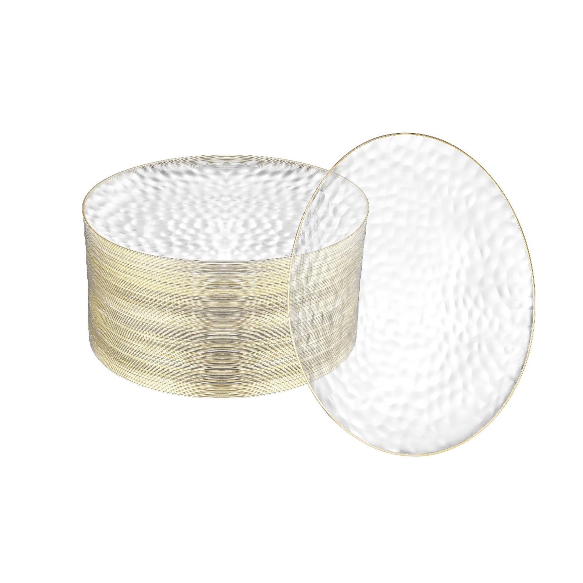 Platos De Plástico R-kay, 100 Unidades, Transparentes, 18 Cm, Con Borde Dorado