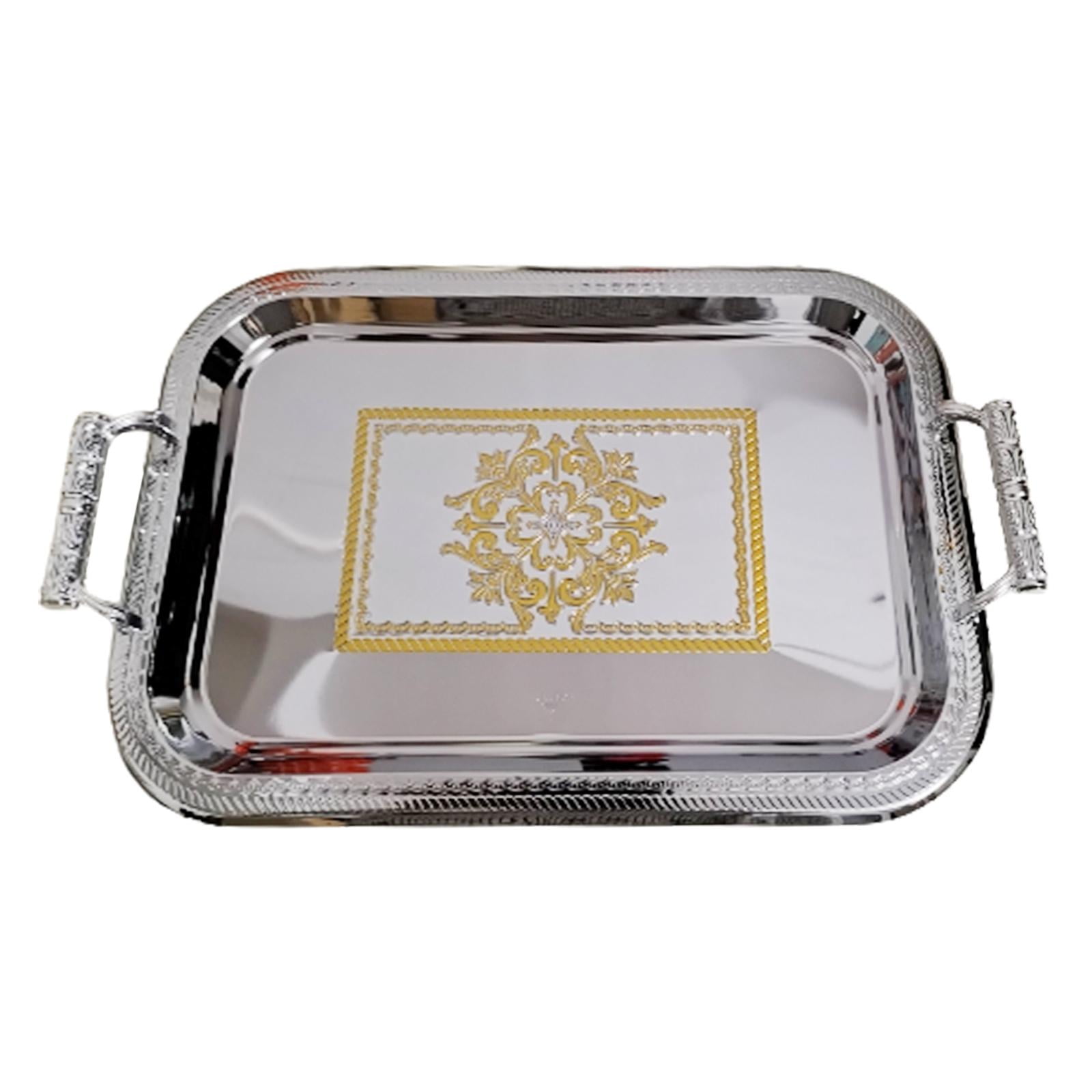 Magideal - Bandeja De Servicio Elegante Moderna Con Asas Bandeja De Postre De Frutas Bandeja Decorativa Para Fiesta De Cocina Comer Almacenamiento Mesa De Café , Argenta S