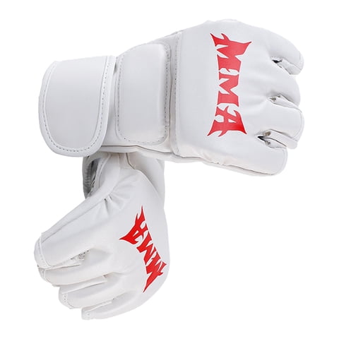 Magideal - Guantes De Mma, Manoplas De Entrenamiento De Lucha Con Medio , Abiertas, Guantes De Kickboxing, Guantes De Boxeo Para Agarre, Entrenamiento , Blanco