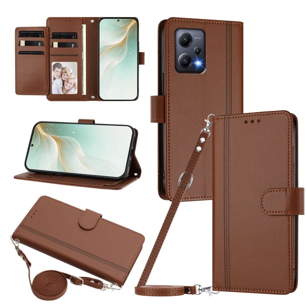 Funda Billetera Delgada para Xiaomi POCO X5, Cuero Sintético, Marrón
