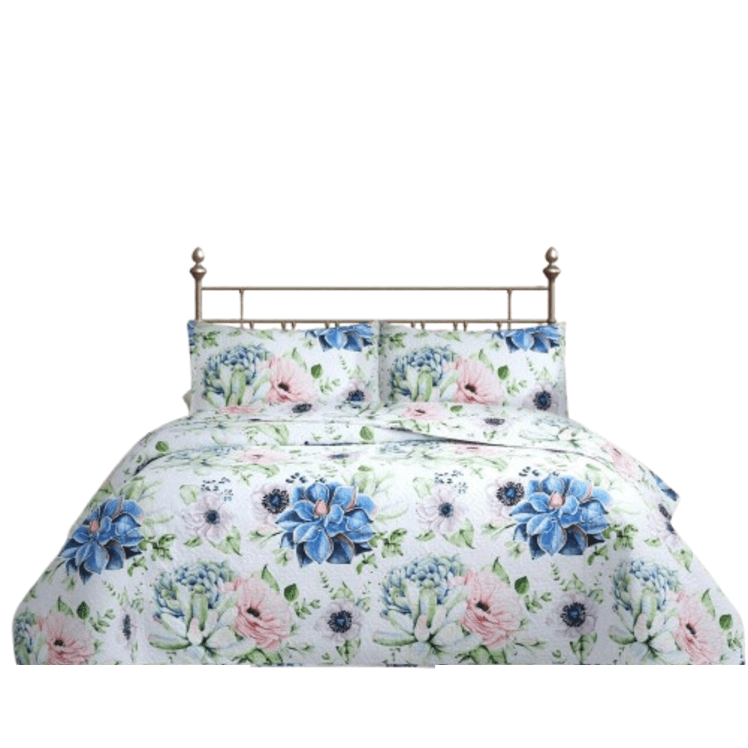 Genérico - Cubrecama Quilt Reversible Queen 220 X 240 Cm Estampado Suculenta Flowers Collection Martiné