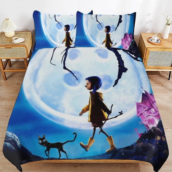 Coralin-e Cora-line Halloween Horror Coralin-e Cora-line Halloween Horror Bedding Set Sheet Set for Kids Adults,All Season Lightweight Bedding Set for Bedroom Bed Bed Sheets