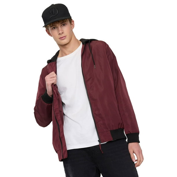 Chaqueta Hombre Bomber Burdeo Hoodie Corona