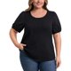 thumbnail image 1 of GRACE & GRANDEUR Blusas casuales de mujer talla grande con panel bordado, manga corta abullonada hueca, cuello redondo, 3X negro, 1 of 7