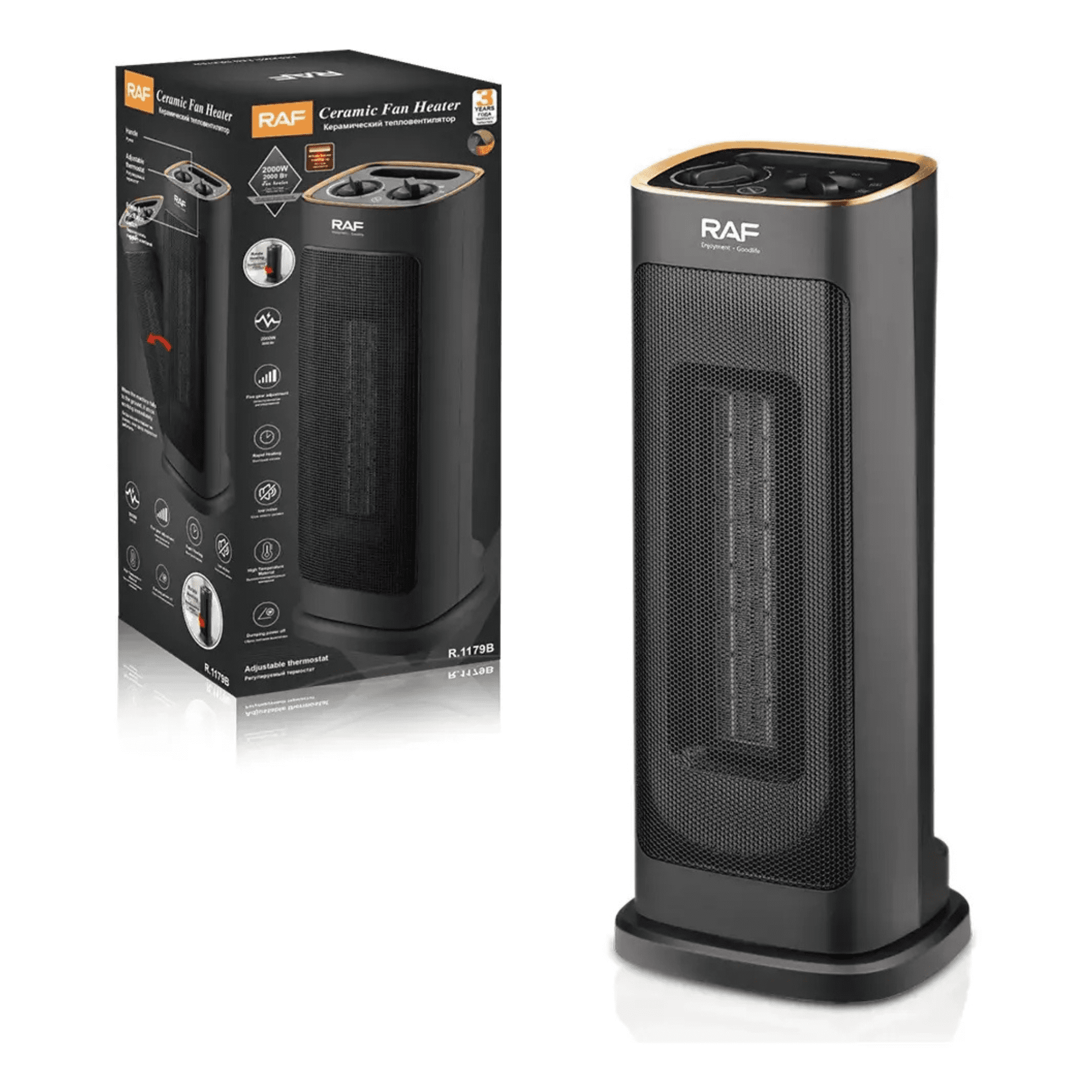 Genérico - Calefactor Cerámico De Torre De 2000w Termostato Ajustable Negro