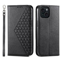 Funda Flip Foxdock Para Iphone 15 , Estilo Billetera Con Diseño Rombo, Correa De Mano Y Soporte, Uso Diario
