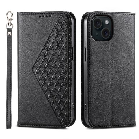 Funda Flip Foxdock Para Iphone 15 , Estilo Billetera Con Diseño Rombo, Correa De Mano Y Soporte, Uso Diario