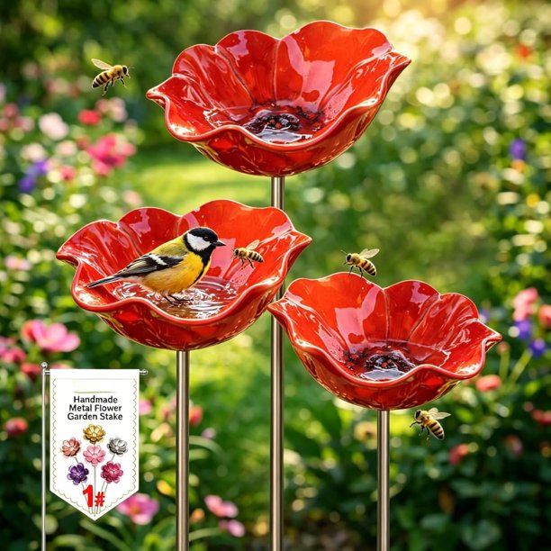 Estacas jardín flor metal hechas mano 5 uds estación riego abejas diseño floral jardín