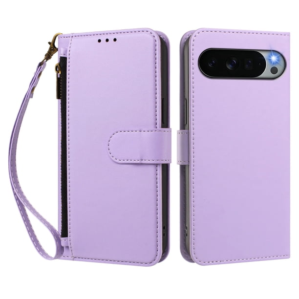 Funda Tipo Billetera para Google Pixel 11 Pro XL con Soporte y Bolsillo con Cierre Morado