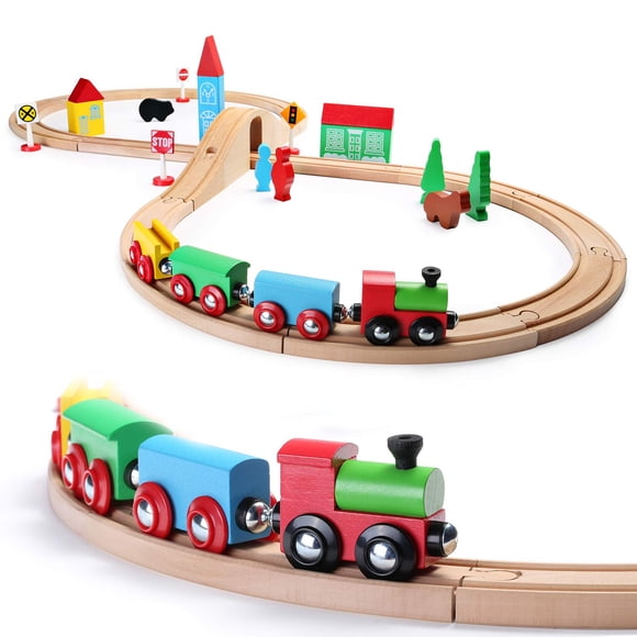 Set de tren de madera SainSmart Jr. para niños pequeños con rieles de doble cara
