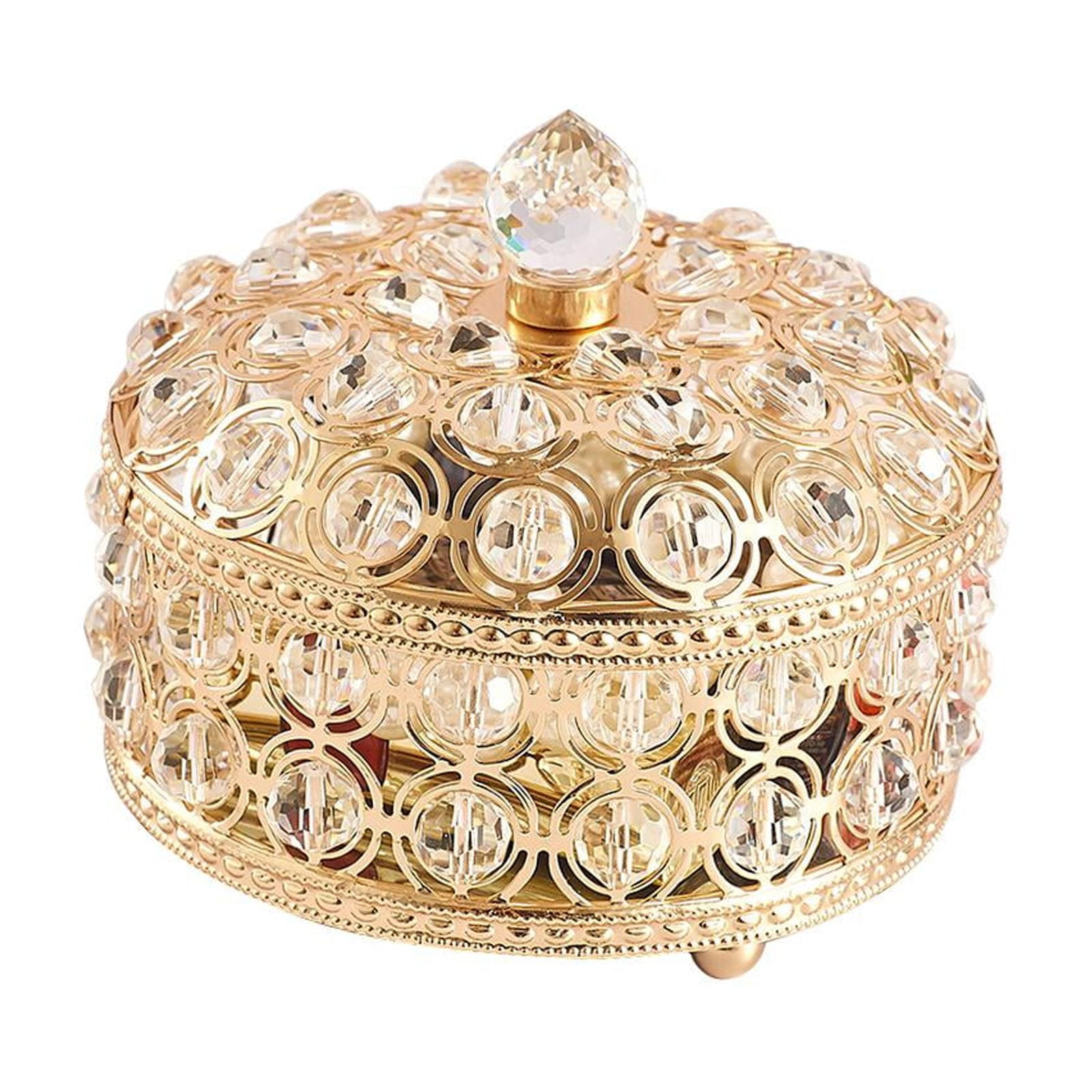 Magideal - Caja De Joyería De Cristal Con Exhibición Decorativa, Caja Del Tesoro Con Tapa, Organizador Dorado Para Pendientes, Collares, Anillos, Decoración Del 10cmx10cm