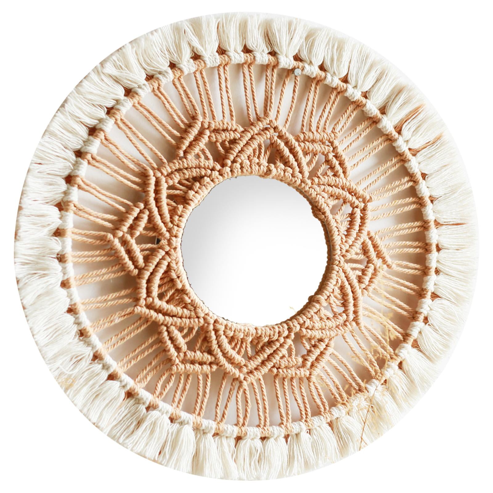 Magideal - Espejo Colgante De Pared Bohemio, Espejo Redondo Hecho A Mano Con Flecos De Macramé, Para Sala De Estar, Dormitorio De Bebé, Decoración Del Hogar Para Blanco