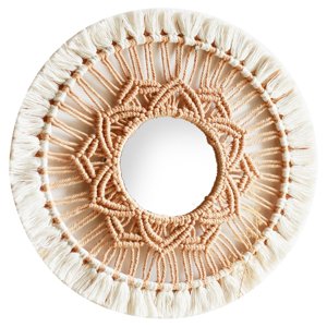 Magideal - Espejo Colgante De Pared Bohemio, Espejo Redondo Hecho A Mano Con Flecos De Macramé, Para Sala De Estar, Dormitorio De Bebé, Decoración Del Hogar Para Blanco