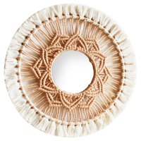 Magideal - Espejo Colgante De Pared Bohemio, Espejo Redondo Hecho A Mano Con Flecos De Macramé, Para Sala De Estar, Dormitorio De Bebé, Decoración Del Hogar Para Blanco