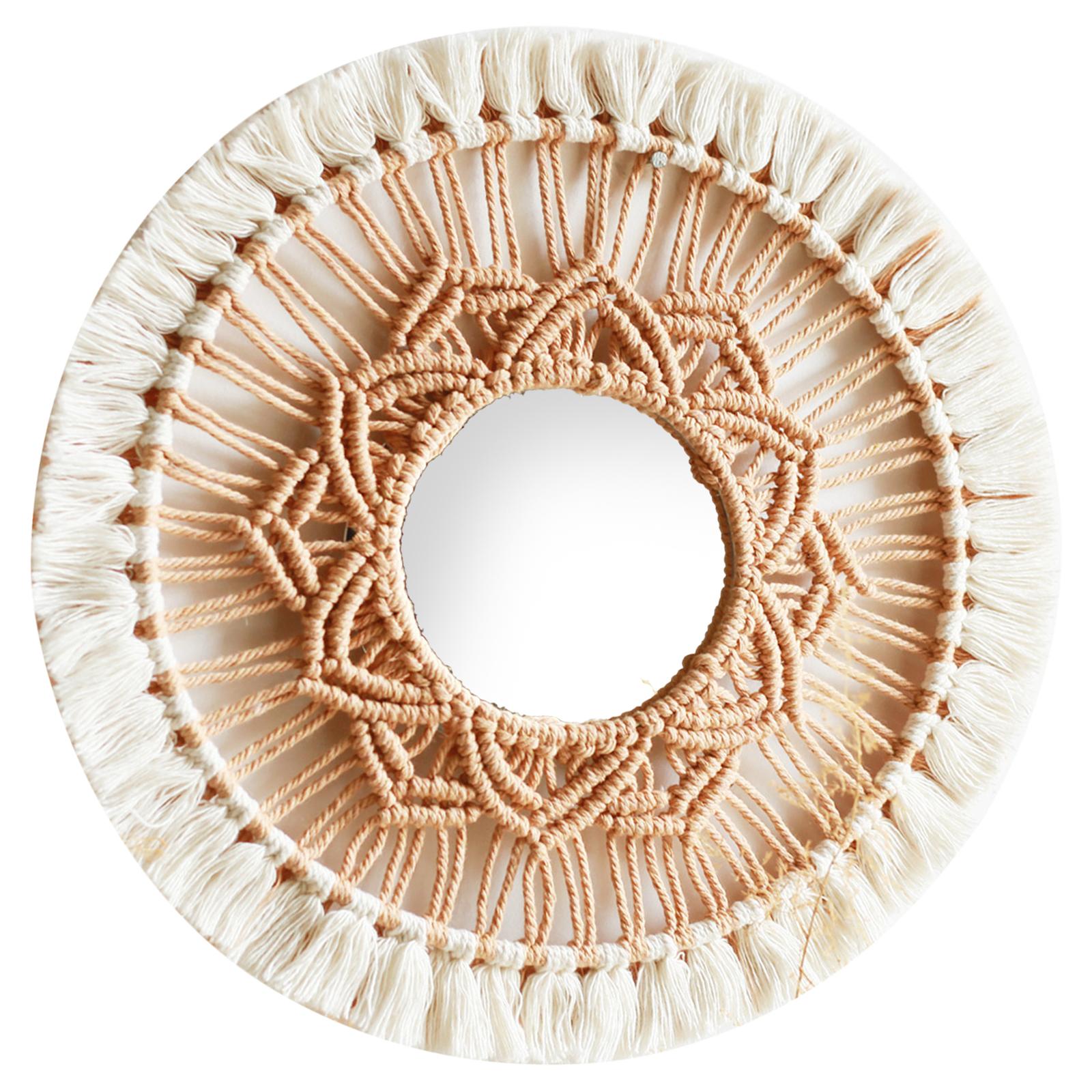 Magideal - Espejo Colgante De Pared Bohemio, Espejo Redondo Hecho A Mano Con Flecos De Macramé, Para Sala De Estar, Dormitorio De Bebé, Decoración Del Hogar Para Blanco