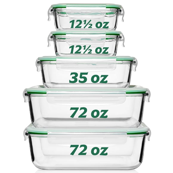 Recipientes de almacenamiento de alimentos Fusion Gourmet Glass, paquete de 5, 2,1 L