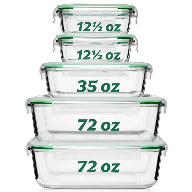 Recipientes de almacenamiento de alimentos Fusion Gourmet Glass, paquete de 5, 2,1 L