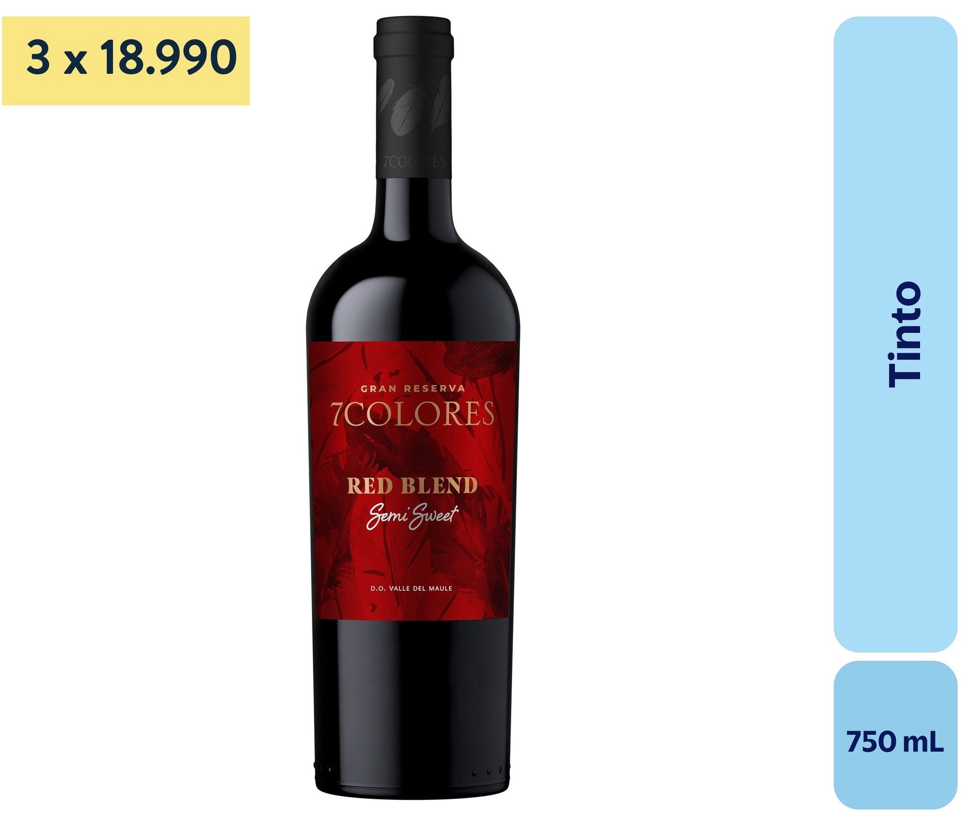 Vino Tinto Botella 750 mL 7 Colores