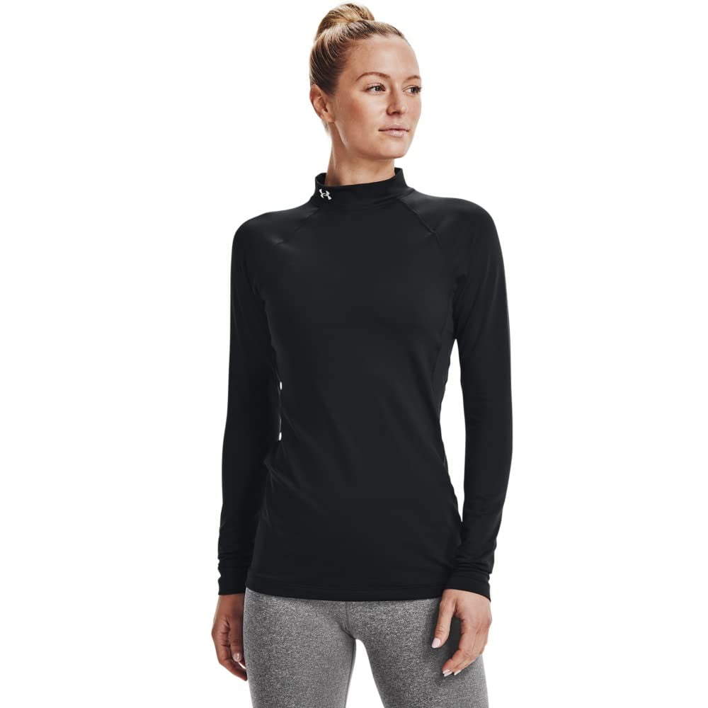 Camiseta Under Armour Authentics Mock Neck Para Mujer, Color Blanco Y Negro
