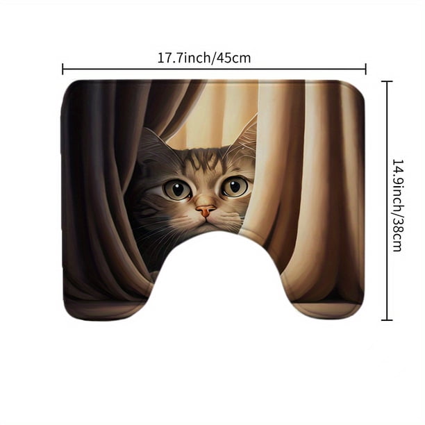 1pc Cozy Cute Cat Shower Curtain with 12 Hooks and Non-Slip Backing - Durable Waterproof Bathroom Rug and Toilet Lid Cover Pad - Perfect Bathroom Decor