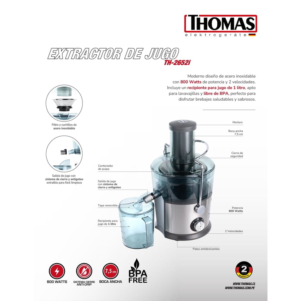 Thomas Extractor de Jugo TH-2652i Inox, foto 3