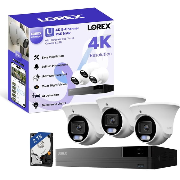 Sistema NVR Lorex 8 canales 4K + 3 cámaras domo IP 4K