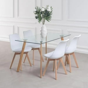 Pandalino - Comedor Mesa Ferra + 4 Sillas Tulip Blanca | Estilo Nórdico Y Elegante