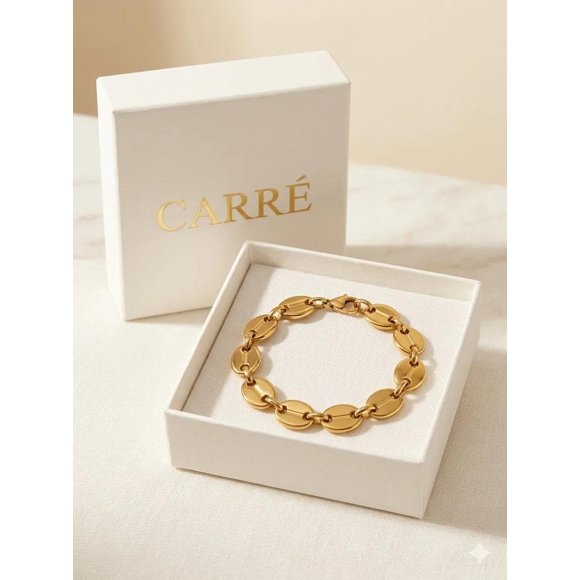 Pulsera Carré Mujer Eslabon Marinero Enchapado En Oro 18k Dorado 6.5 Cm 19 Cm