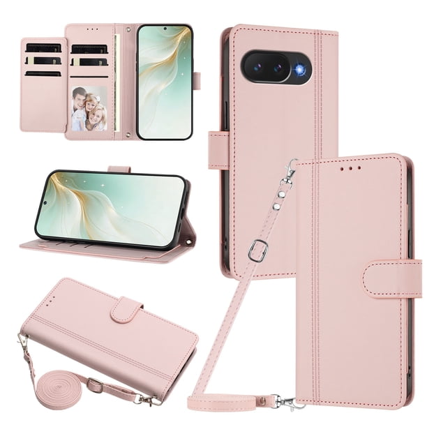 Google Pixel 10A Funda con Ranuras para 9 Tarjetas, Rosa