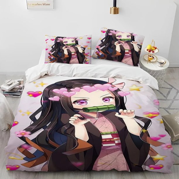 Demon Slayer Bedding Set Kamado Nezuko Duvet Cover Set Bedspread Pillowcase Bed Linen Kids Teen Gift