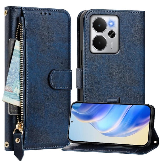 FOXDOCK Funda Tipo Cartera para Tecno Hot 9 Cuero PU con Cremallera y Correa de Muñeca, Ranuras para Tarjetas, Soporte Plegable, Cierre Magnético