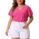 thumbnail image 1 of Agnes Orinda Blusa de Manga Acampanada con Cuello en V para Mujer de Talla Grande para Escuela o Universidad Primavera Verano Camiseta Hueca 1X Rosa Fucsia, 1 of 5